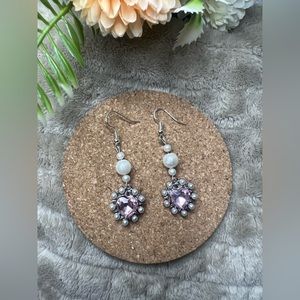 Pink Heart Beaded Pearl Earrings